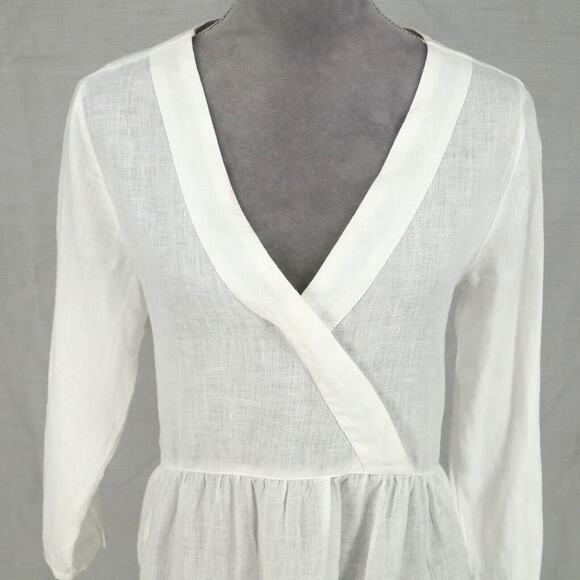 Cynthia Rowley Top Womens XS White Linen Semi Sheer Blouse Faux Wrap Beach - Picture 13 of 13